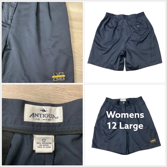 Women's Antigua Michigan Wolverines 12 L Large Shorts Khakis Chino Pleated Blue - Picture 1 of 7